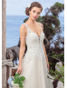 Ivory Lace Tulle Open Back Simple Elegant Wedding Dress